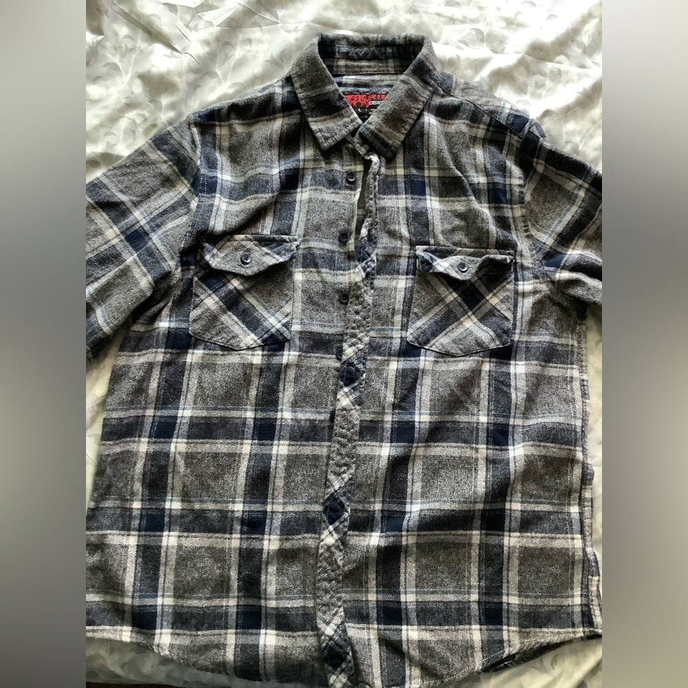 Casual Men's Plaid Button-Down Shirt - Navy & Gray